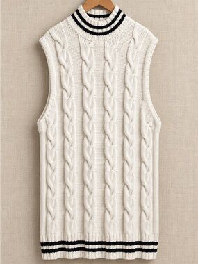 GANNI Made in Italy Cable Knit Longline Sweater Vest Cotton Blend M